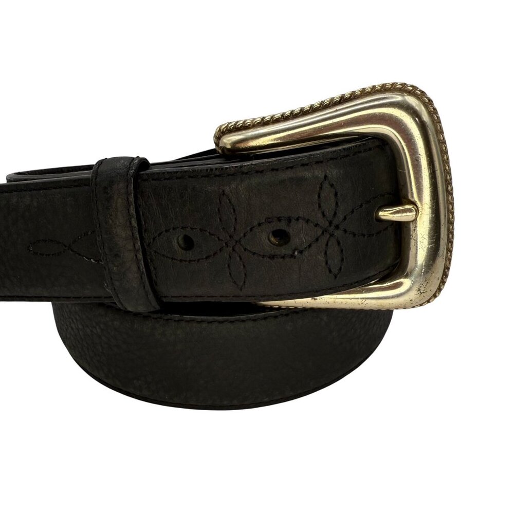 Resistol Unisex Black Leather Belt sz 50 Western Style Fits 47–51" Silver Buckle
